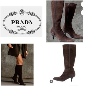 PRADA BROWN SUEDE HEELED BOOTS - EU 38.5/US 8